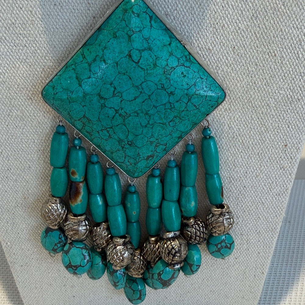Turquoise Tibetan Silver Necklace and Earring Set - Picture 4 of 12